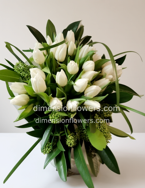 elegante bouquet di 20 tulipani bianchi olandesi e foglie