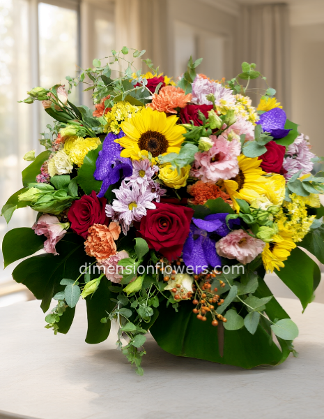 Scenografico bouquet colorato raimbow 