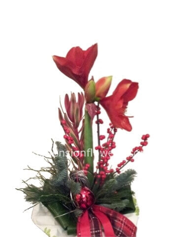 Mazzo natalizio con fiori di stagione abete e bacche BASE