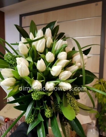 elegante bouquet di 20 tulipani bianchi olandesi e foglie