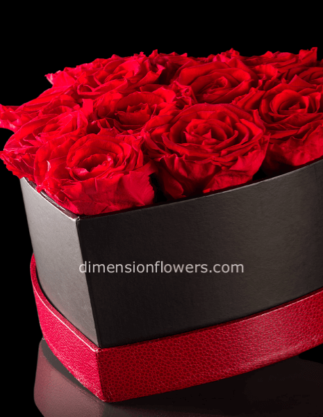 flowerbox cuore con 12 rose stabilizzate "eterne" e profumte 20cm 